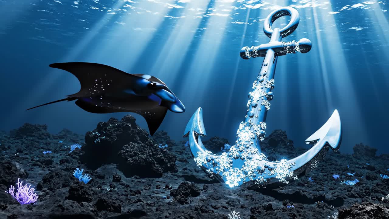 Manta Ray and Anchor Underwater