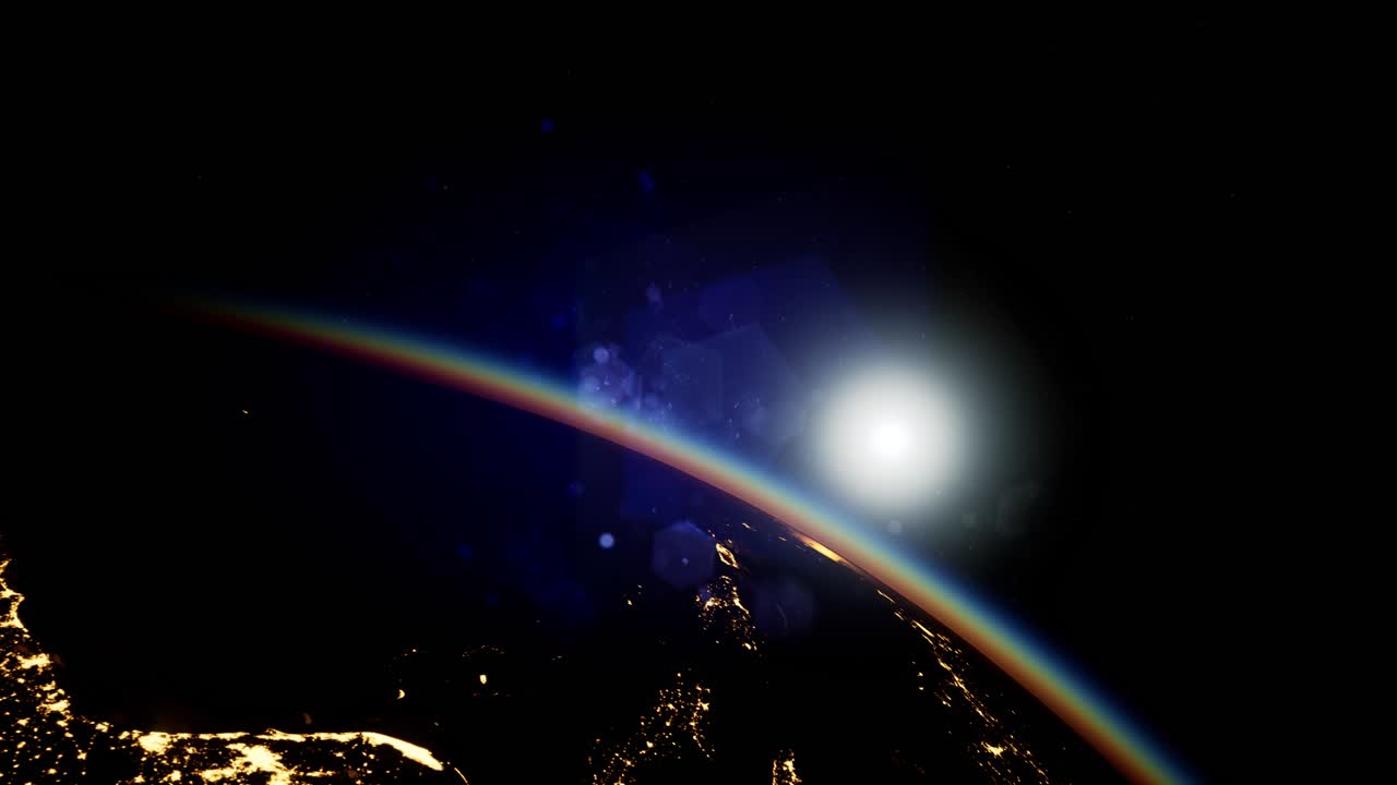 el espacio, el sol y el planeta tierra por la noche