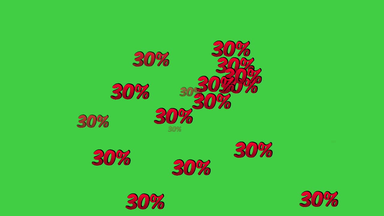 discount 30% percent off label symbol animation drop down motion graphic on green screen background for black Friday or wholesale concept