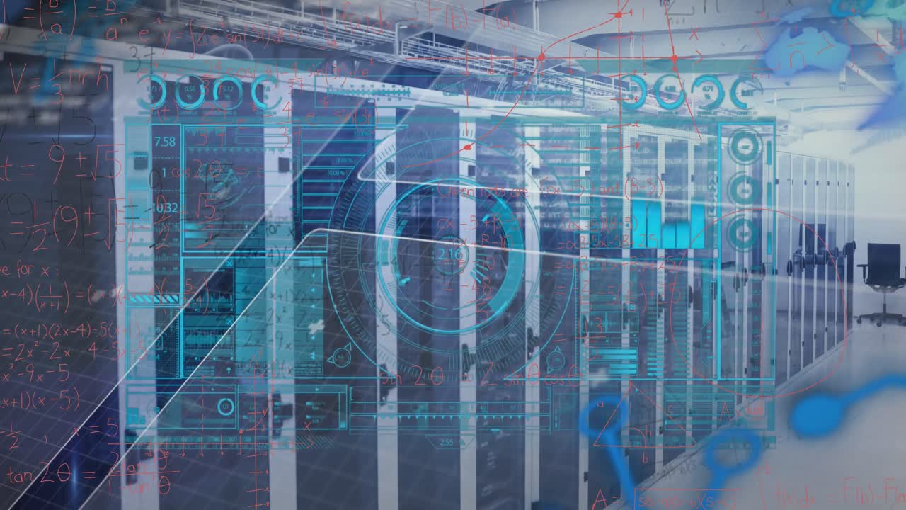 animación del procesamiento de datos en la sala de servidores
