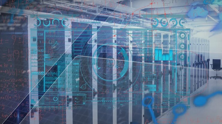 Animation of data processing over server room