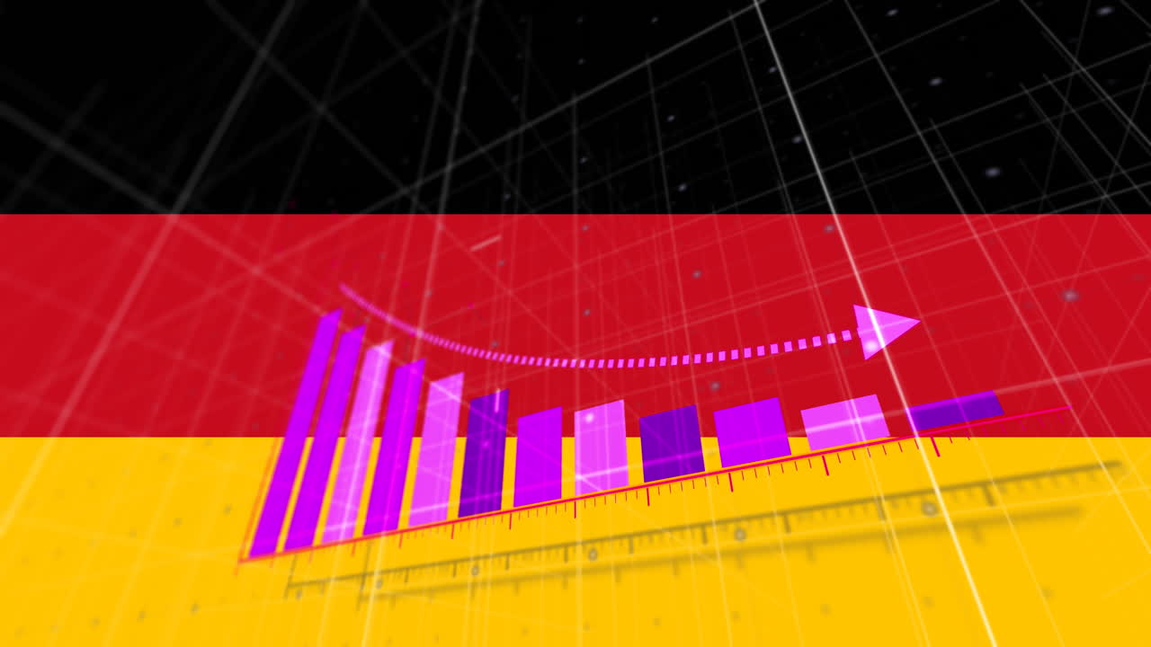 Animazione dell'elaborazione di dati finanziari sulla bandiera della Germania.