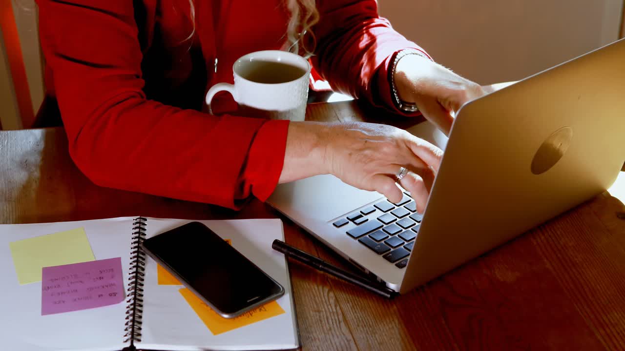 Donna matura che usa il laptop a casa 4k