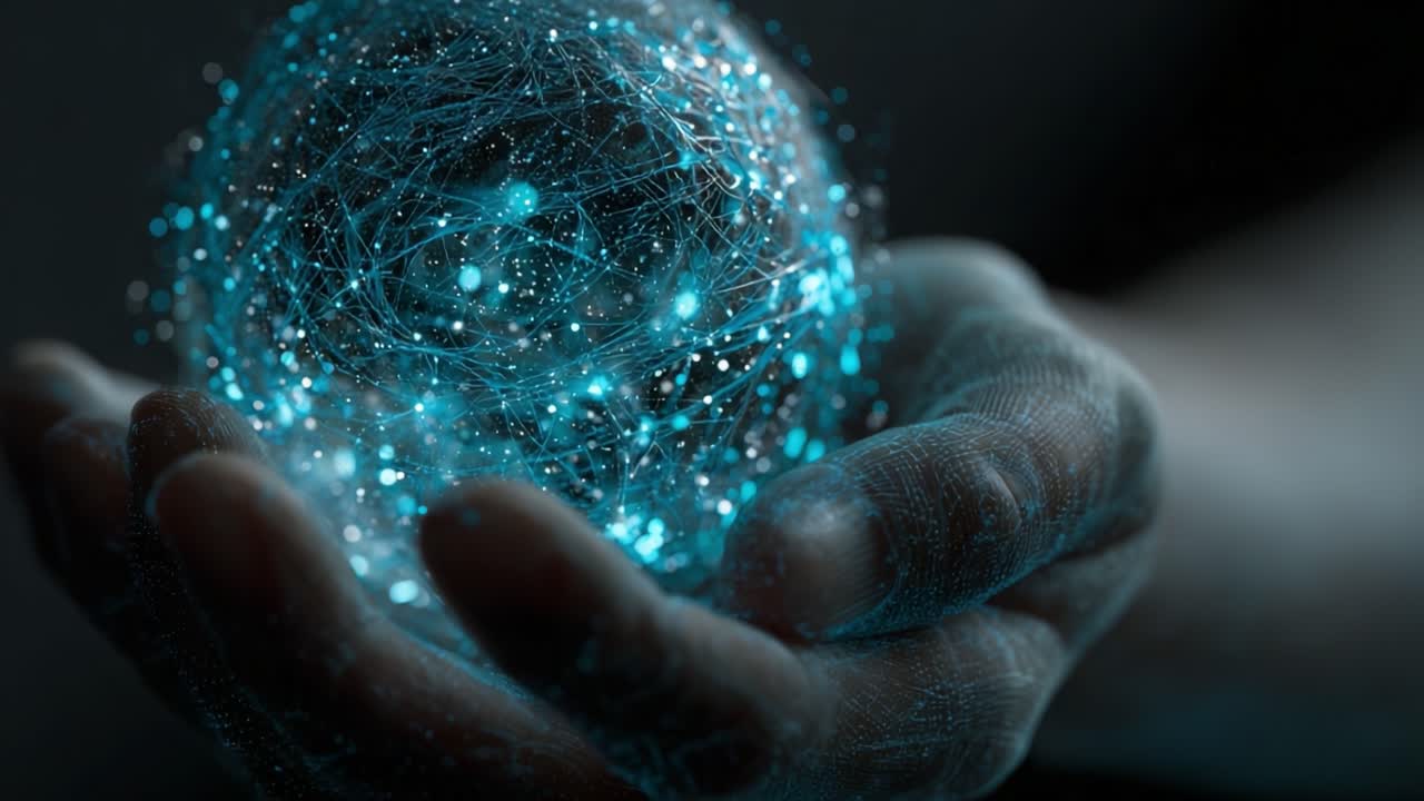 Illuminated Sphere of Light: A Glowing Orb of Energy Held in a Hand Symbolizing Connection, Technology, and the Fusion of Nature and Digital Innovation
