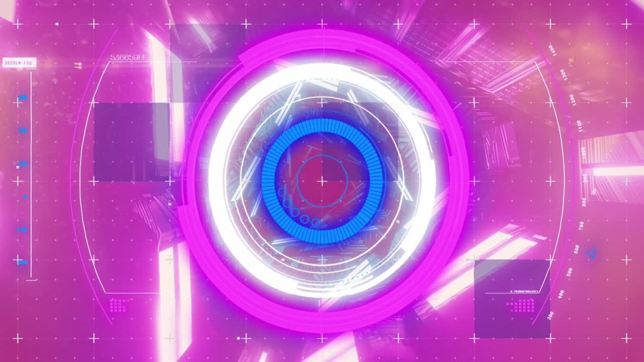 분홍색과 파란색 네온 터널 배경에 대한 범위 스캔의 애니메이션