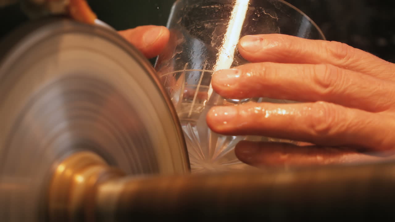 Glasblåsare som arbetar med ett glas