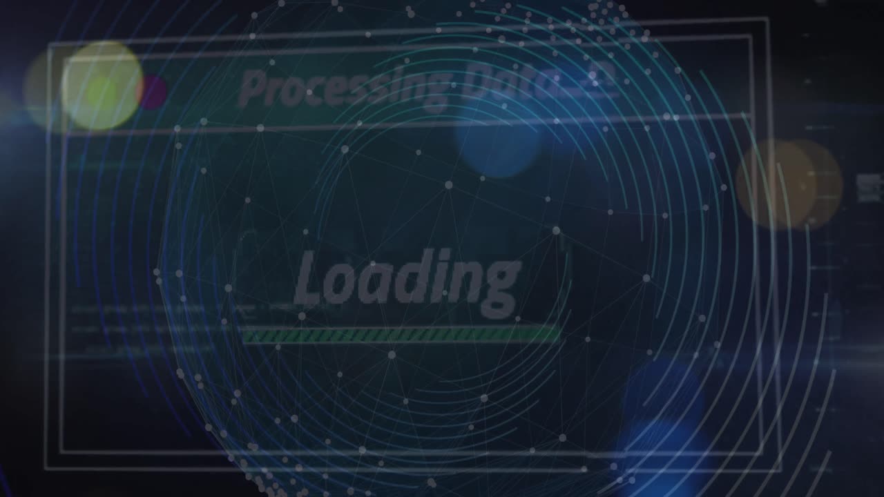 Animation of loading over digital screen with lights
