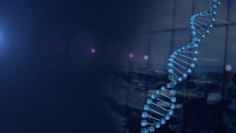 video de la cadena de adn girando con espacio de copia en fondo azul