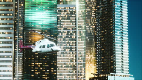 helicopter flies through center of big city