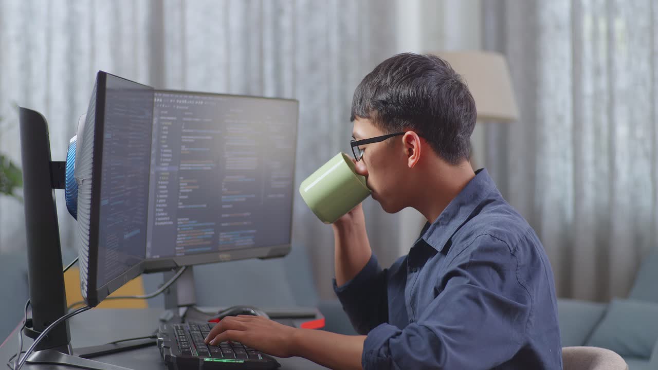 programador trabajando en una computadora en casa