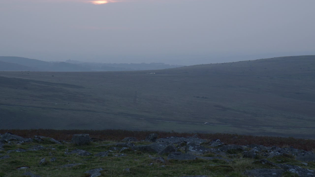 Hilly Landscape With Serene Atmosphere In Dartmoor National Park In Devon, England UK. Wide Shot