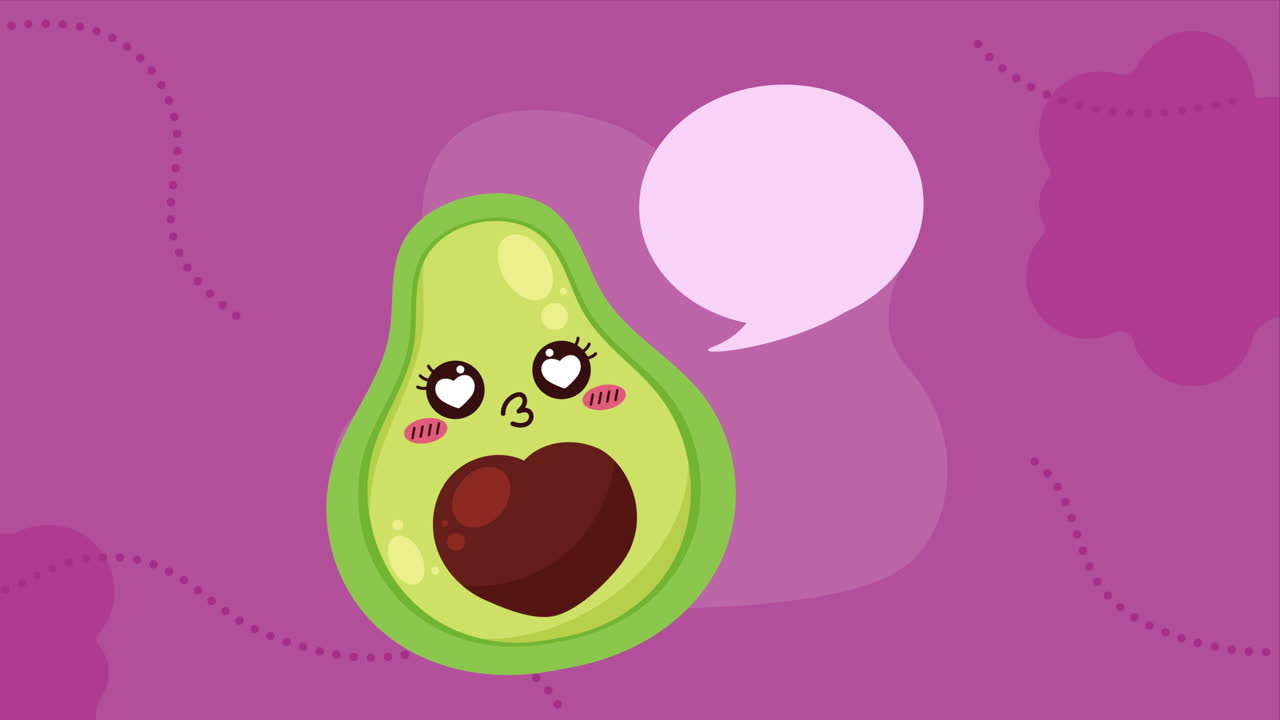 신선한 아보카도 채소 카와이 캐릭터 애니메이션