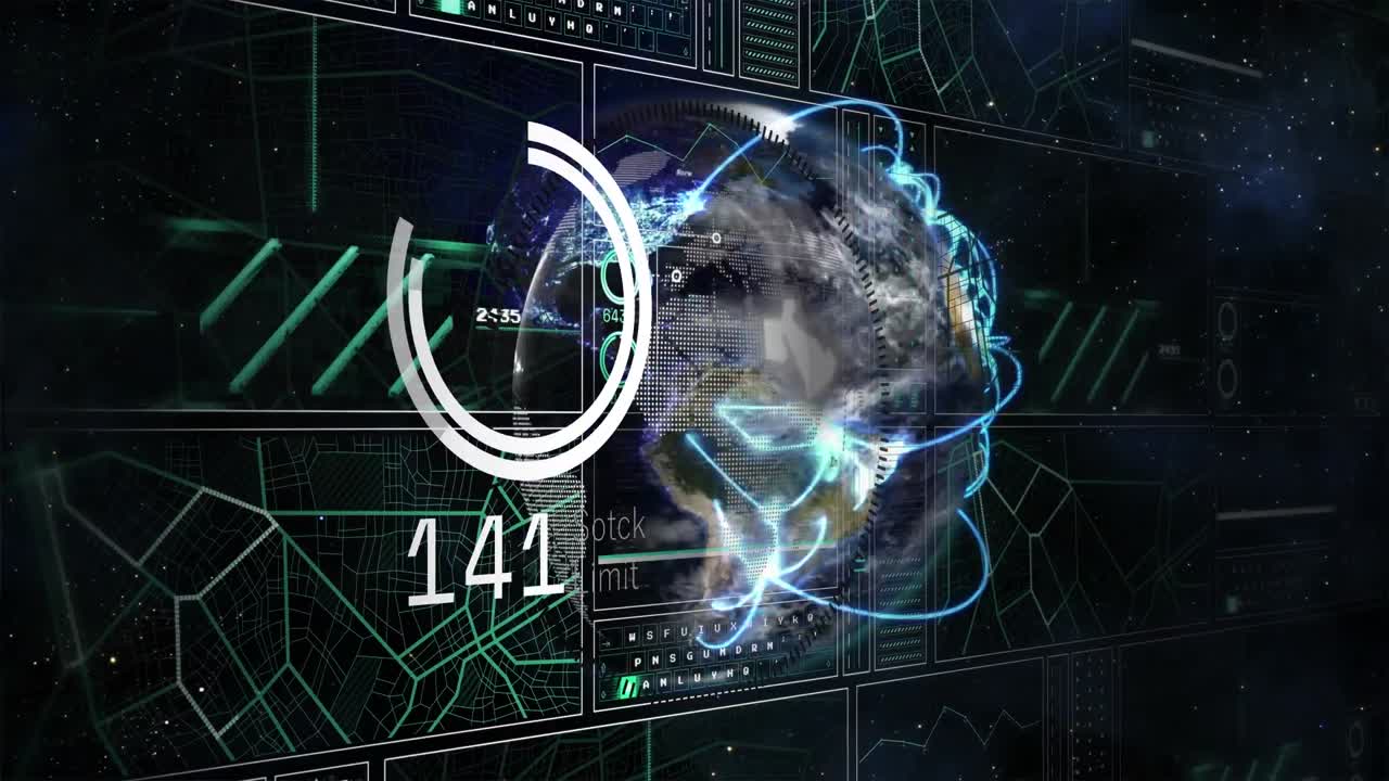 Animation of data processing with connections over globe