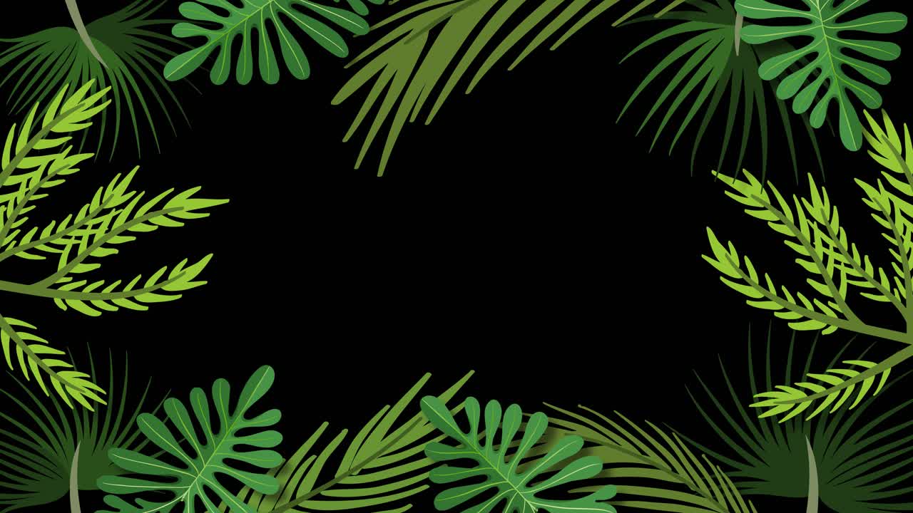 hojas de neón animadas pulsando en la oscuridad.