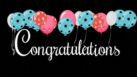 Animation-of-congratulations-text-over-colorful-balloons-on-black-background