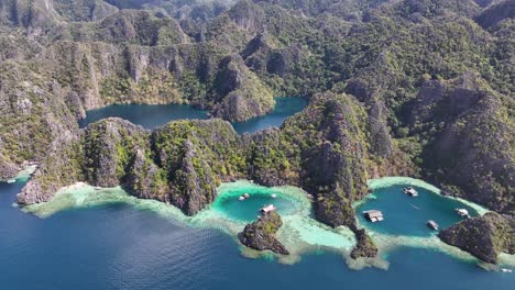 spectacular scenic view of coron island and twin lagoon in the philippines. aerial drone