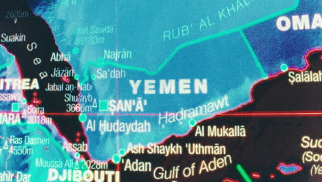 close-up map of yemen and surrounding countries