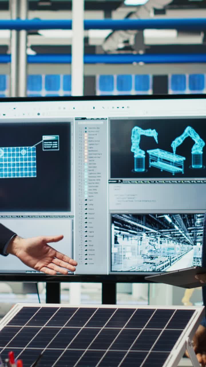 Vertical video Businesspeople dance and celebrate successful investment in solar energy