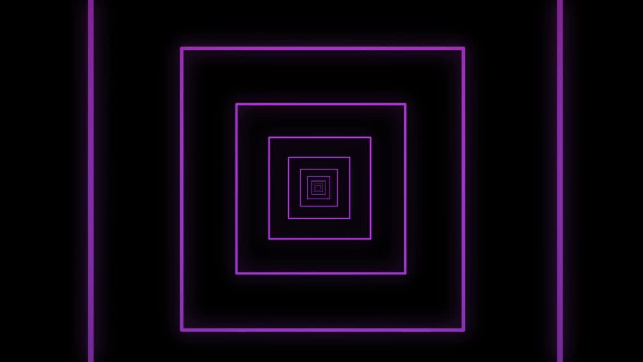 Animation abstract tunnel with pink and blue neon squares on black background