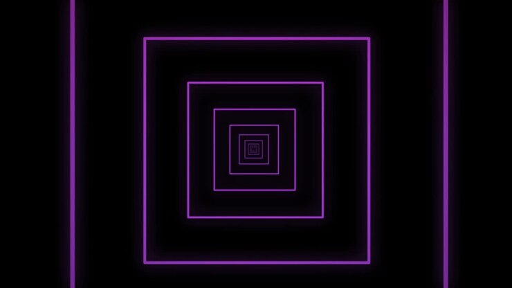 Animation abstract tunnel with pink and blue neon squares on black background