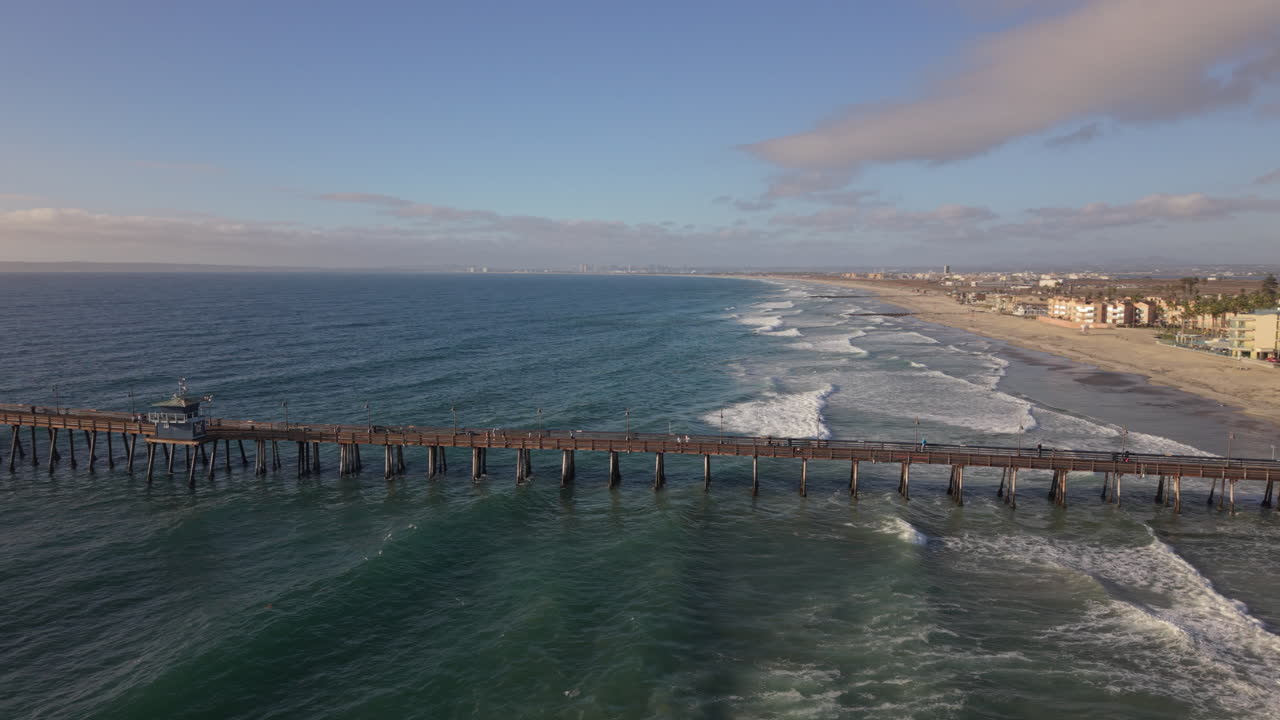 Drone orbit around the Imperial Beach Pier, facing the horizon