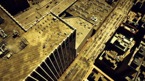 Urban landscape showing busy streets and buildings from an aerial view
