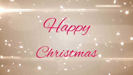 animation of happy christmas text over falling stars on grey background