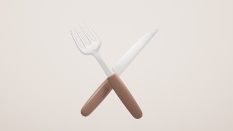 animación en bucle de cuchillo y tenedor al estilo de dibujos animados, renderización 3d.