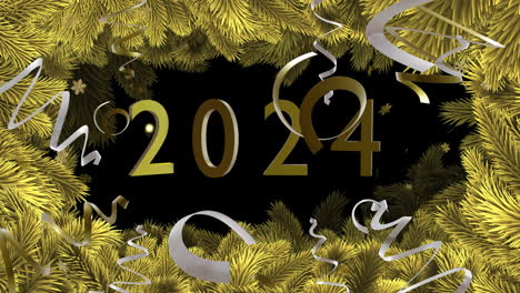 animación de texto de 2024, rayas doradas y plateadas sobre fondo negro