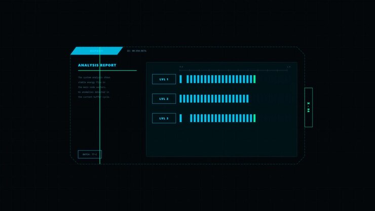 Futuristic Digital Analysis Interface with Moving Data Bars