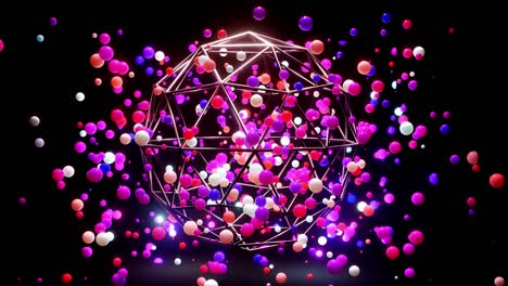 composición abstracta de bolas de colores en el aire, que se iluminan al azar y se reflejan entre sí. esferas multicolores vuelan en el aire como simple fondo oscuro geométrico con efectos de luz.