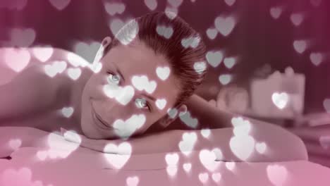 portrait of a relaxed smiling women and hearts animation for valentine day