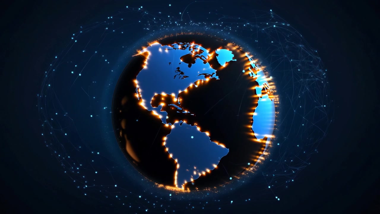 Globo Terrestre Digitale in Rotazione con Connessioni di Rete Luminose