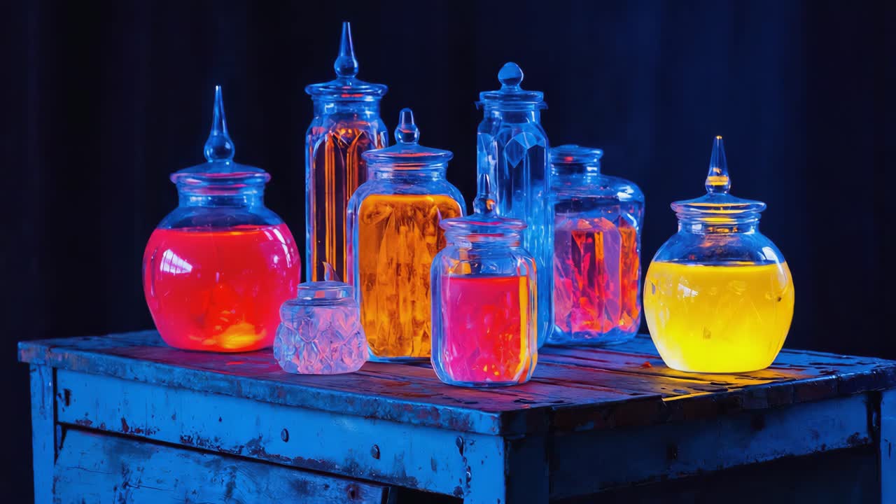 Colorful Glass Jars with Liquid
