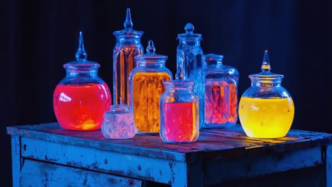 colorful glass jars with liquid