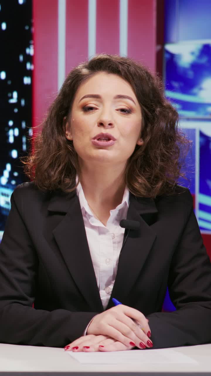 Vertical video Media reporter presents late night news