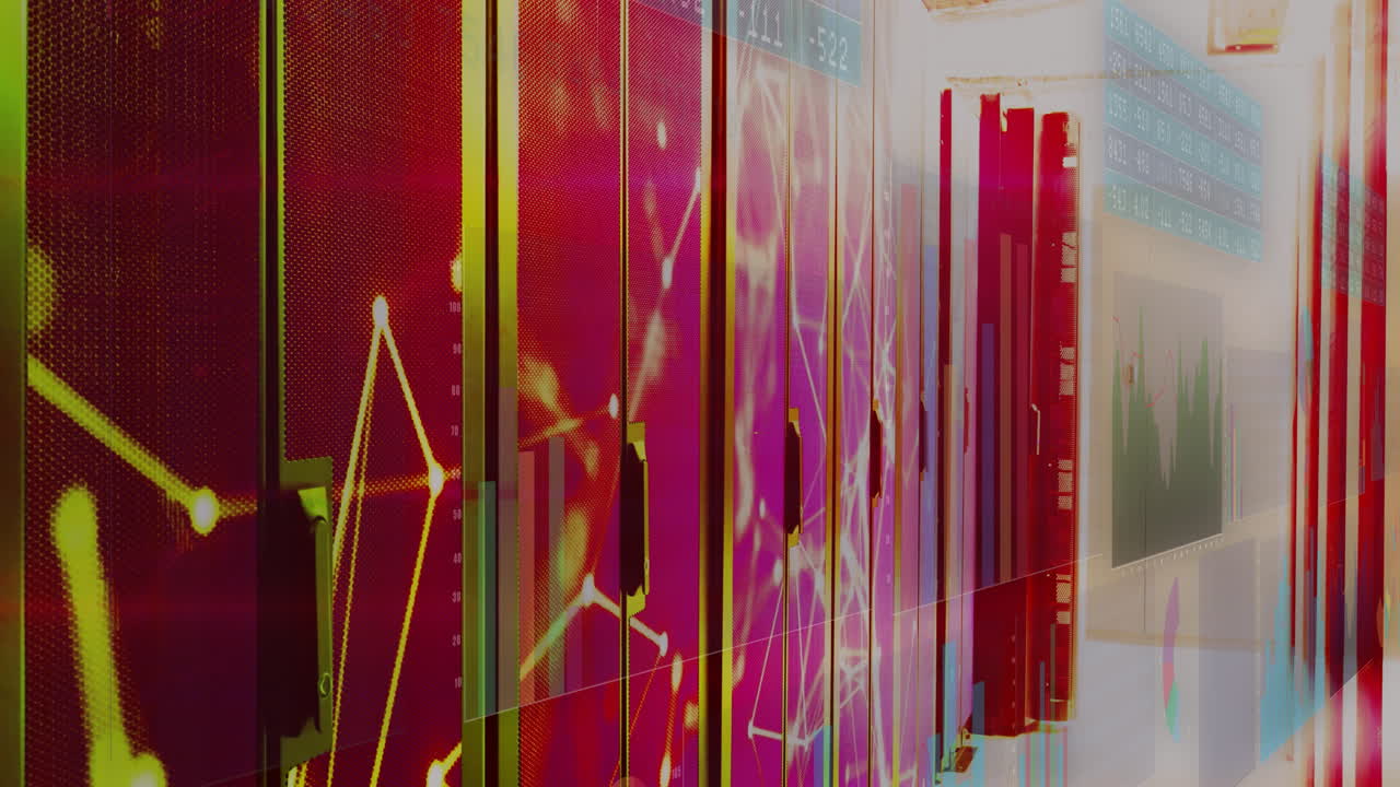 procesamiento de datos financieros con animación a través de servidores en el centro de datos