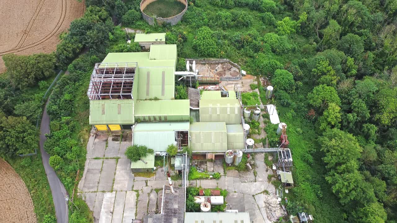 Overhead aerial of the long-closed down Thruxted Mill in Kent England - Used for processing cattle at the height of the Mad Cow Disease crisis also known as BSE