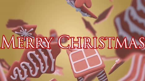 Animation-Von-Lebkuchen,-Der-über-Den-Text-„Frohe-Weihnachten“-Fällt