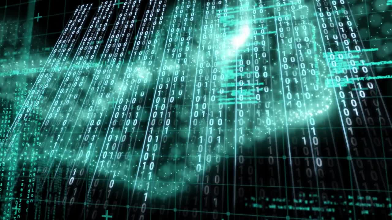 animación del procesamiento de datos sobre un fondo negro