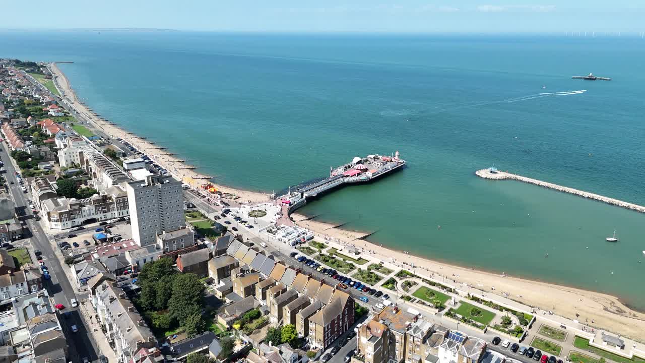 Herne Bay seaside town Kent UK drone,aerial establishing shot