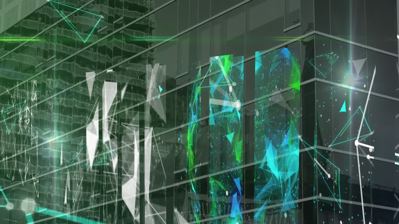 animación de la red de conexiones y globo sobre la oficina