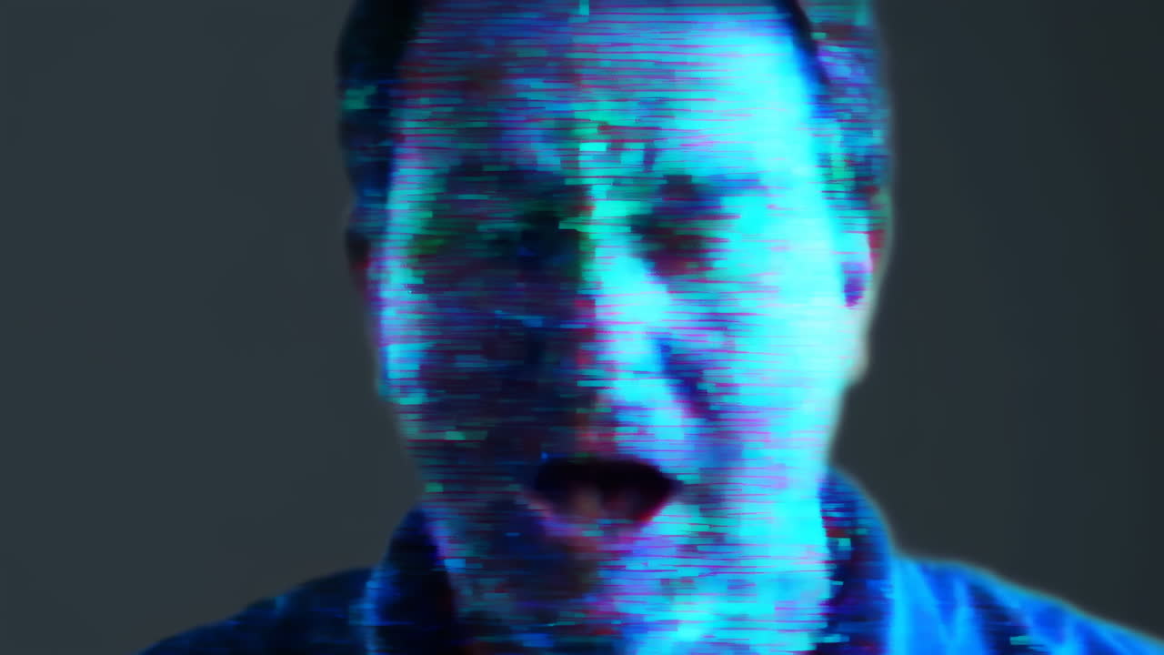 Man's Face with Abstract Digital Glitch Distortion
