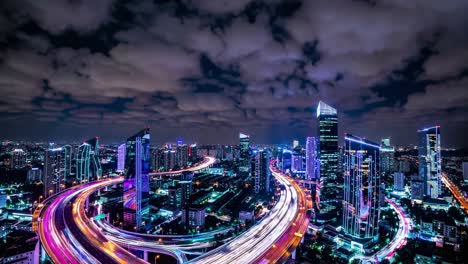 night city skyline with illuminated highways