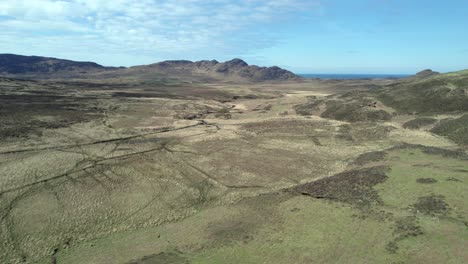 aerial drone footage flies slowly forward over heather