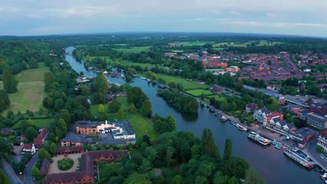 aerial view with drone of the amazing landscape with the river thames in henley-on-thames, england