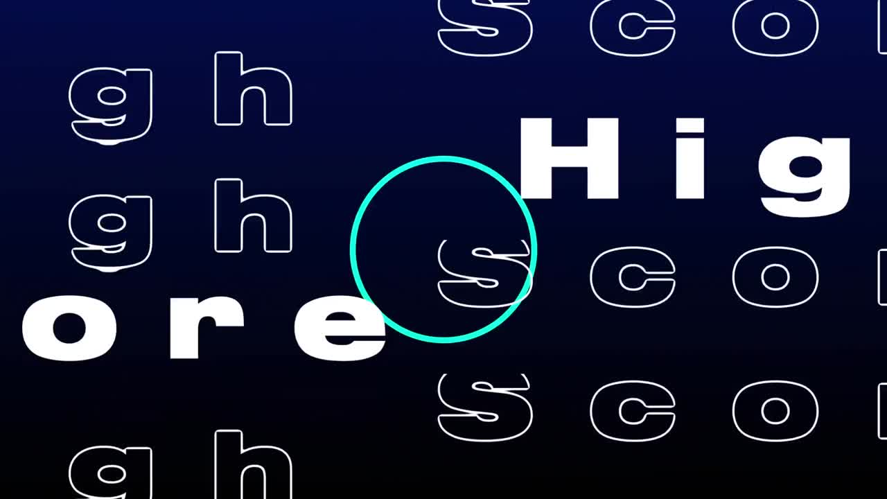Digital animation of high score text against abstract moving shapes on blue background