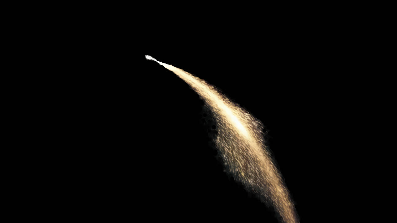 Rocket launching into dark sky animated overlay, transparent 4K video, alpha channel, ProRes 4444