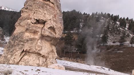 tiltshot of an eroded limestone cone in yellowstone national park