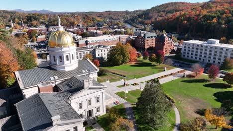 aerial pullout over state capital in montpelier vermont